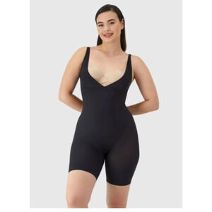 Womens Shapewear Open Bust Wear Your Own Bra Mid Thigh Bodysuit 874 Size 2XL